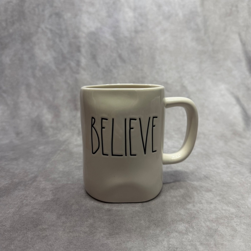 Rae Dunn Believe Mug Unisex OS Cream Ceramic Artisan Collection Magenta